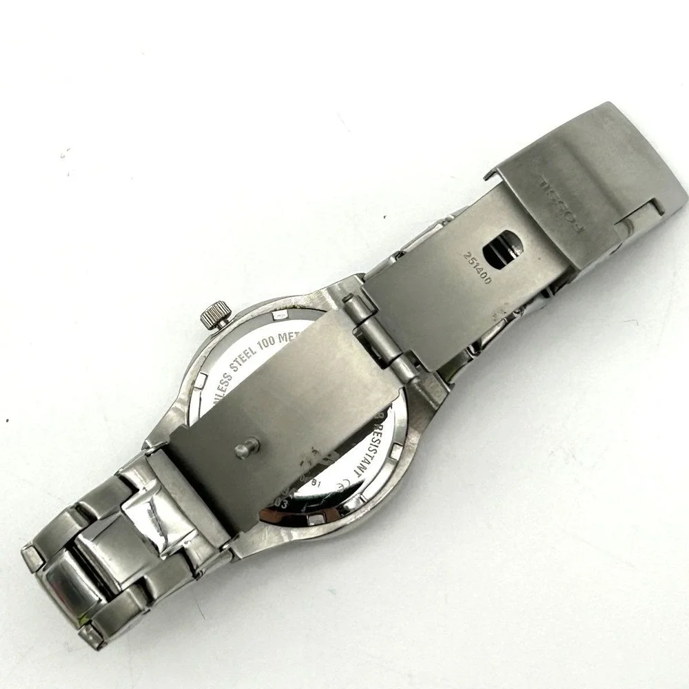 Vintage Fossil Blue Men's Watch Stainless Steel AM-3994 Date 100M 38mm